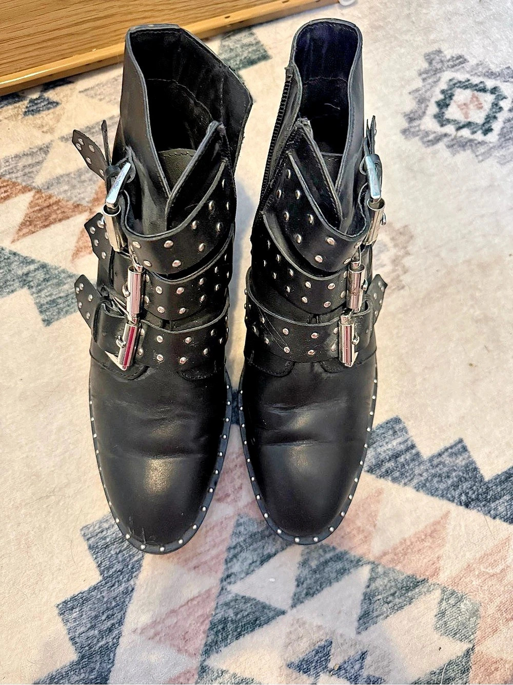 ASOS Studded Buckle Moto Boots in Black
